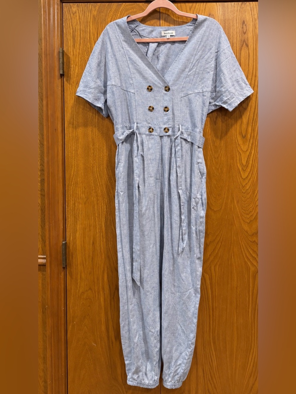 Heartloom Blue Chambray Double Breasted Tie Waist Jumpsuit M NWOT